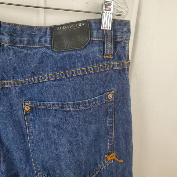 Y2K Roca Wear Streetwear Embroidered Baggy Men's Size 36W 34L Jeans - Picture 6 of 10